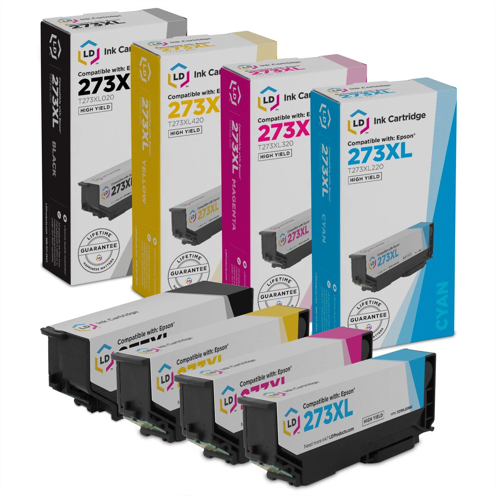 LD Replacement for Epson 273XL T273XL Set of 4 HY Black Cyan Magenta Yellow