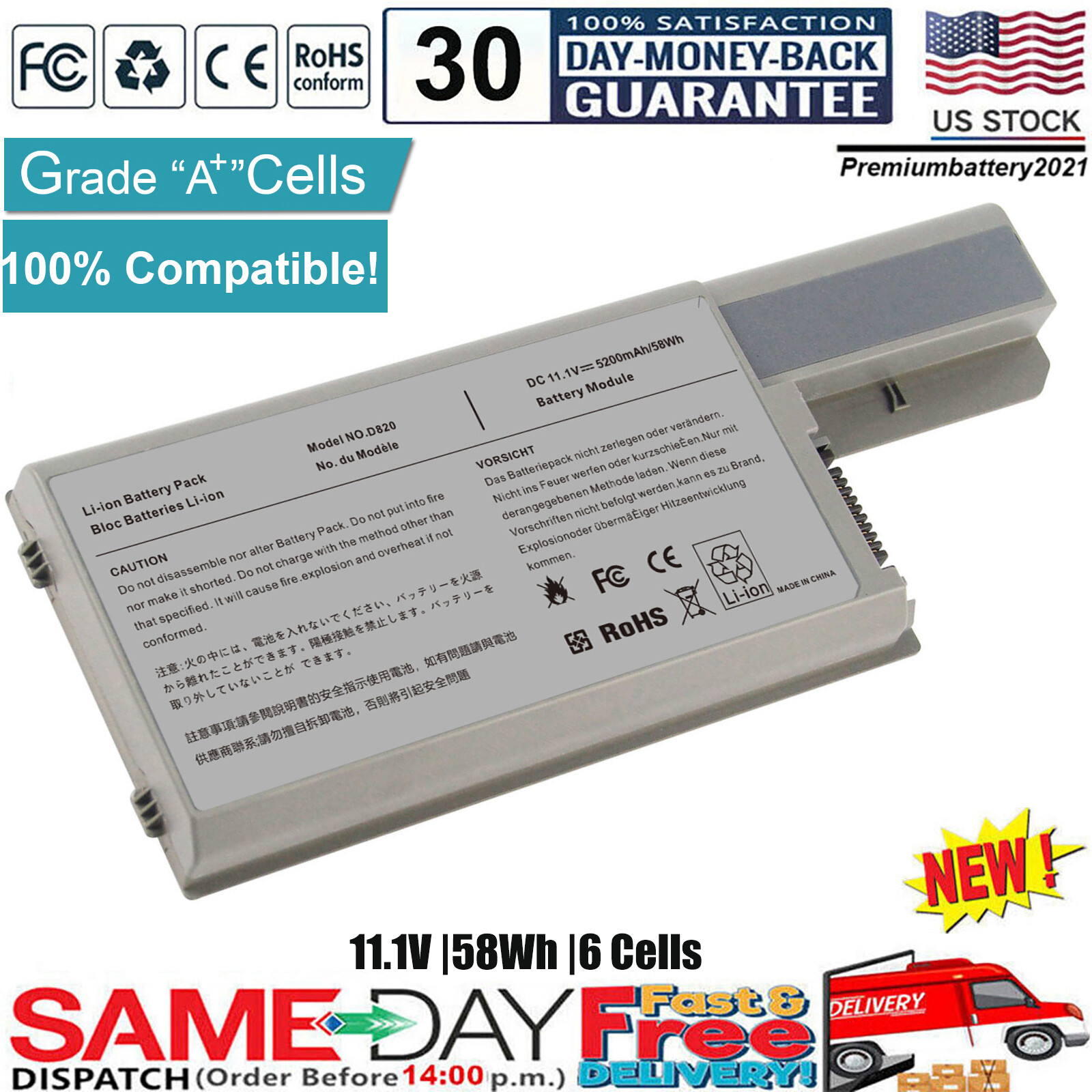 Battery for Dell Latitude D820 D830 D531 M4300 M65 312-0393 CF623 Laptop PC Fast