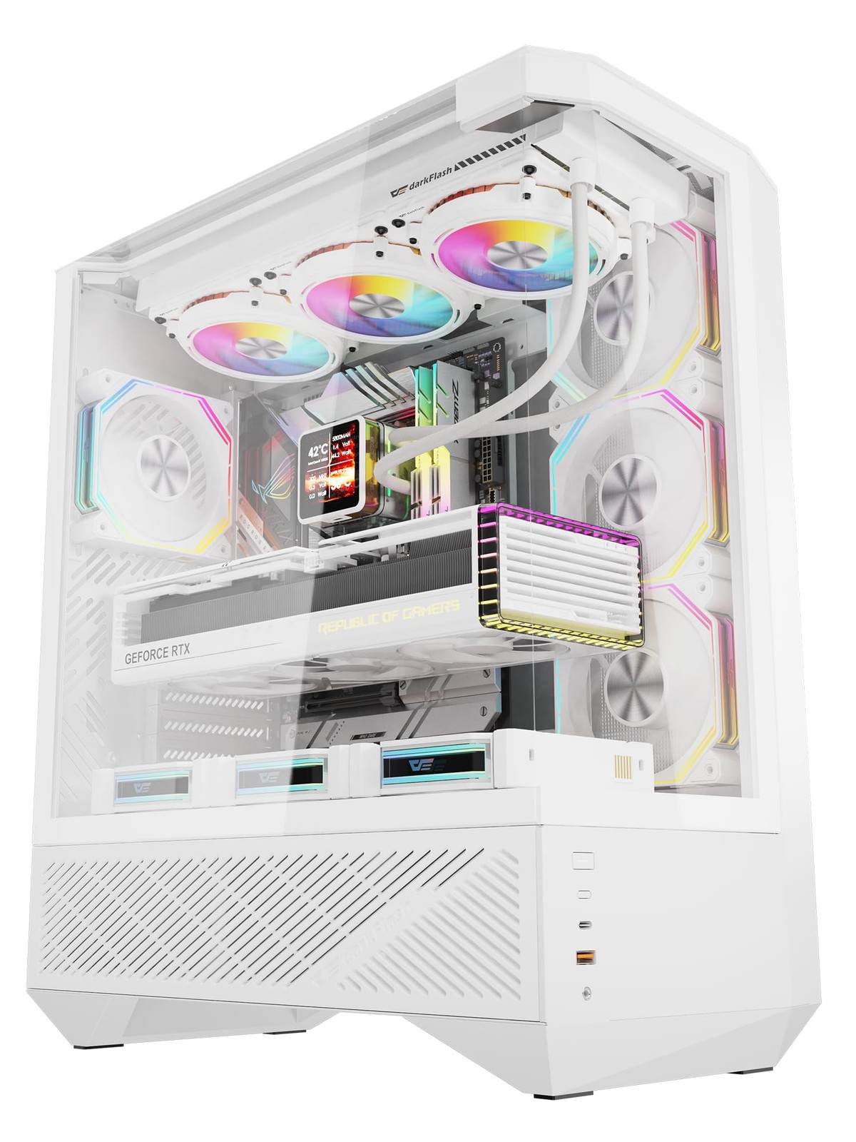 darkFlash DY460 ATX Full Tower PC Case, 4 ARGB Fans, High Airflow,White