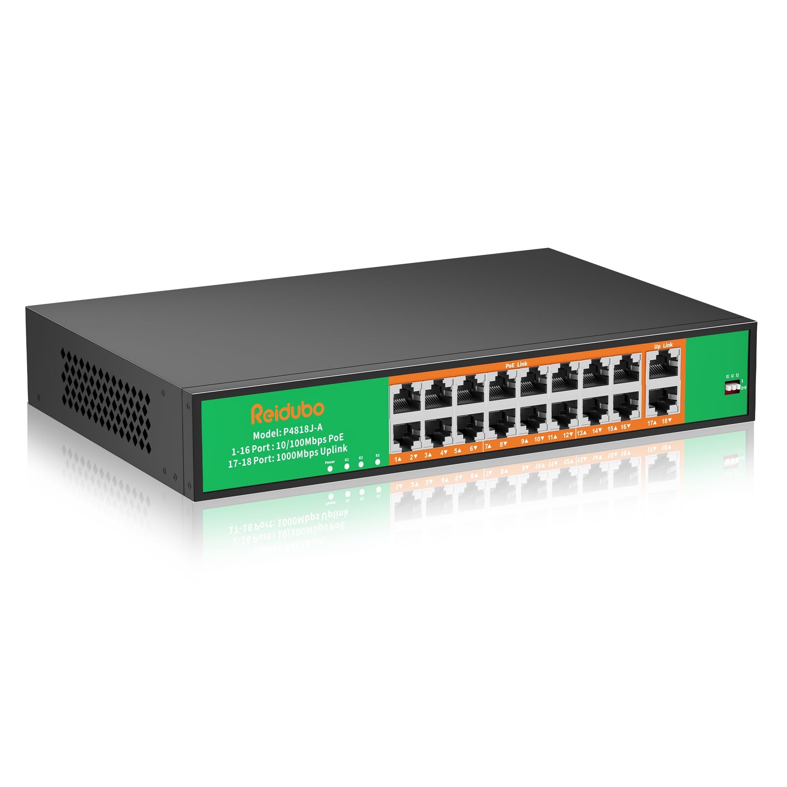 16 Port PoE Switch, 16 PoE+ 100Mbps Ports with 2 Gigabit Uplink, 300W Built-i...