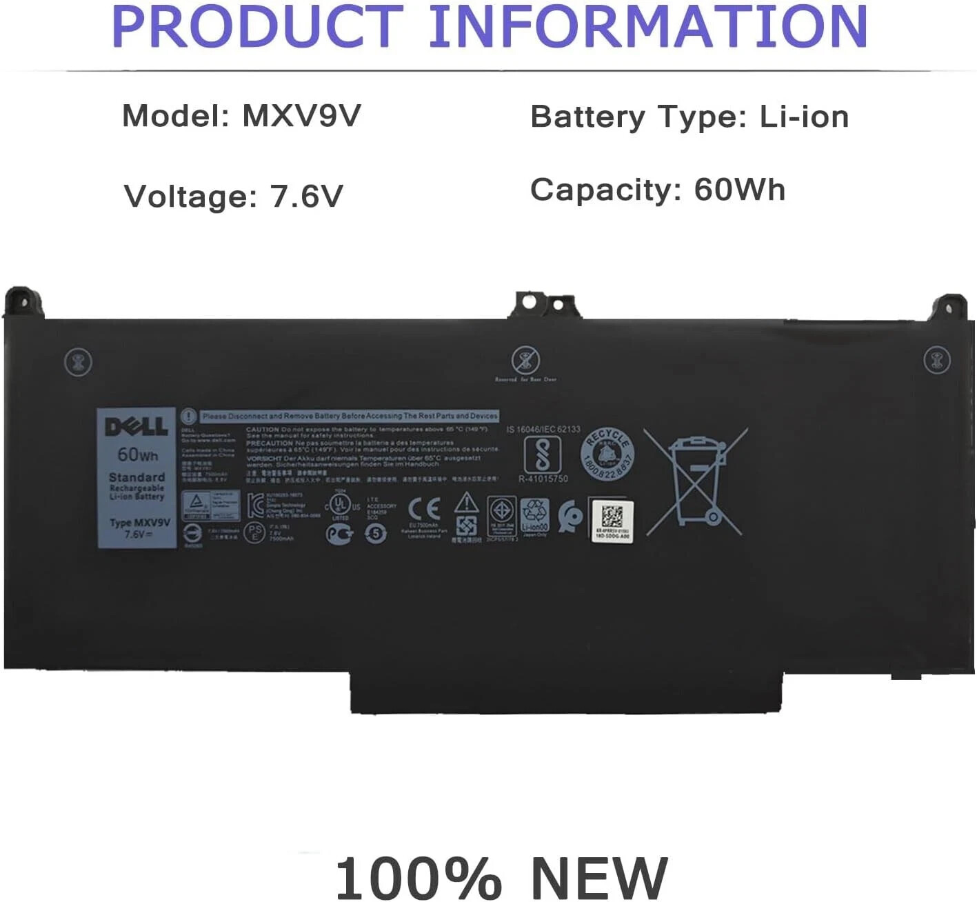 Genuine 60WH MXV9V Battery For Dell Latitude 5300 5310 7300 7400 5VC2M 05VC2M