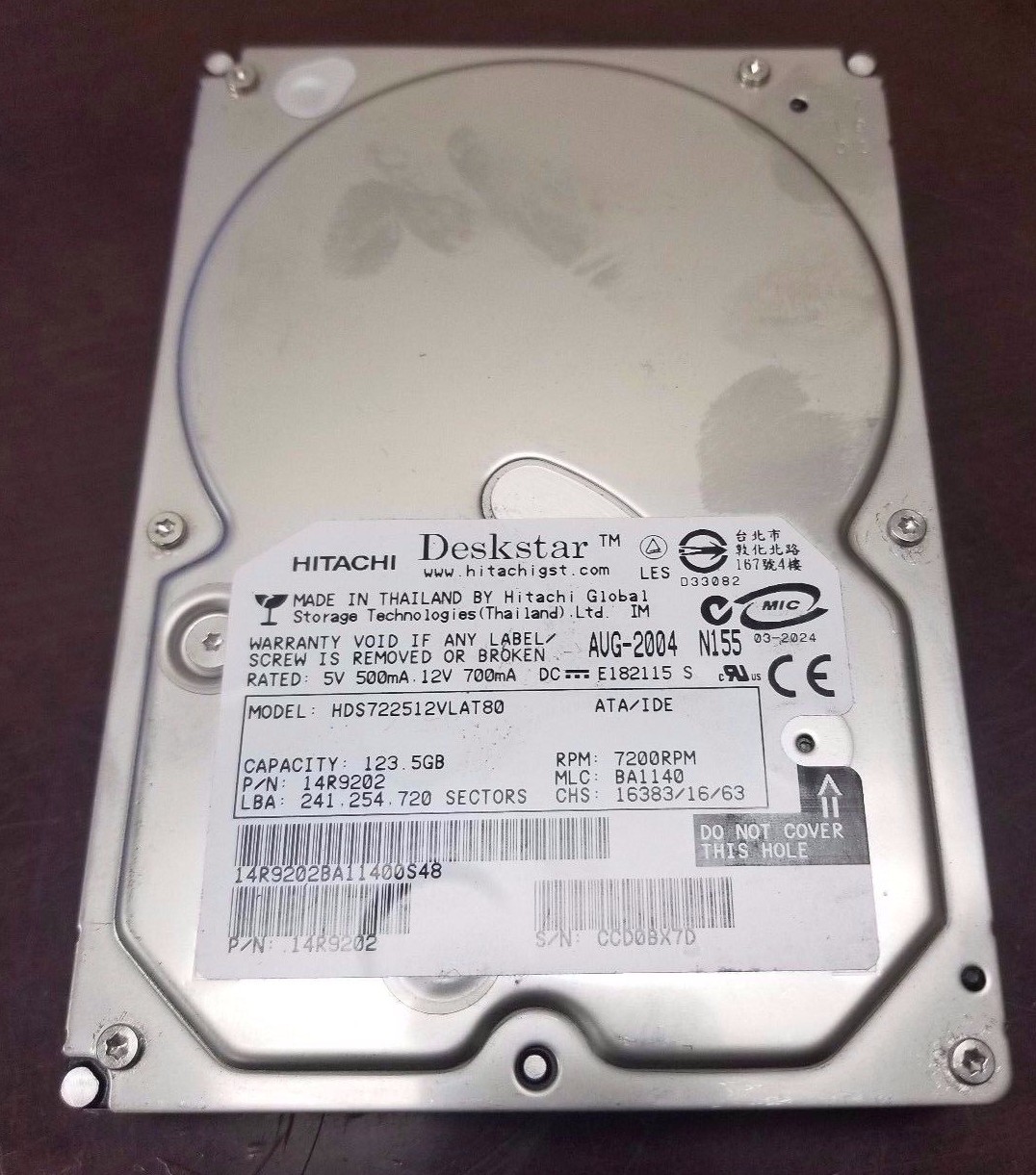 Hitachi Deskstar 14R9202 123.GB 7200RPM ATA IDE 3.5 IDE Hard Drive BA1140