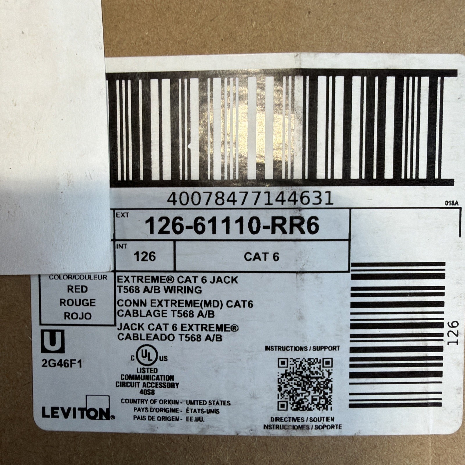 Leviton 61110-RR6 Extreme Category 6 8P8C UTP Quickport Jack Red (18pieces)