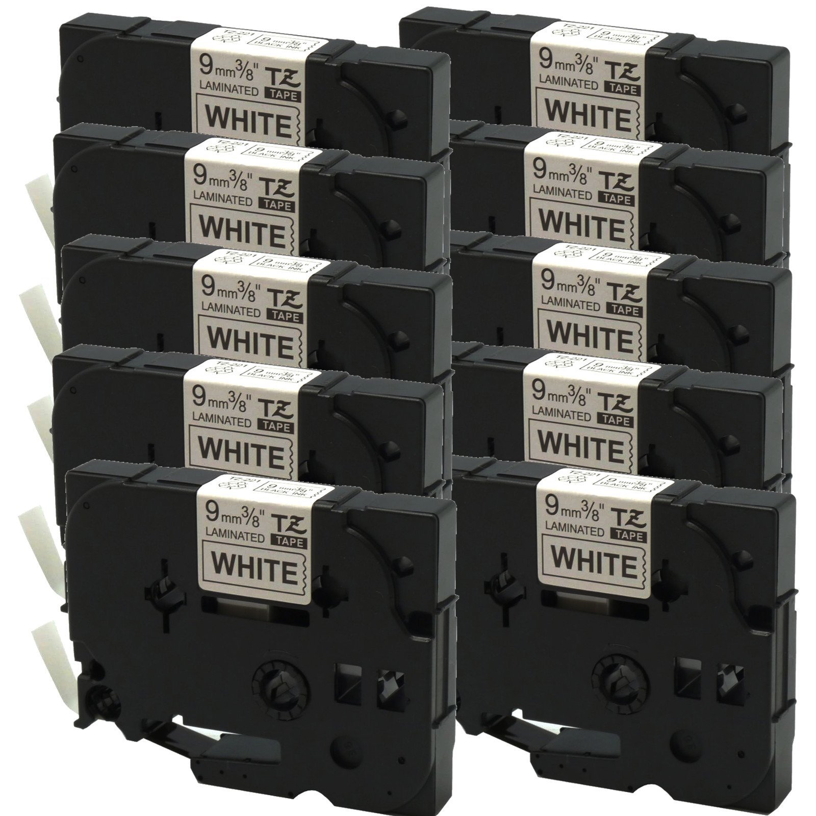 10PK Black on White Label Tape For TZe-221 TZ-221 PT-1290 P-touch 9mm 8m