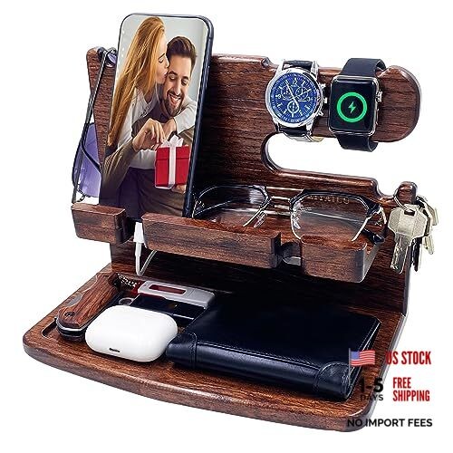 Gifts for Men Women Dad Husband Boyfriend Wood Phone Docking dark brown