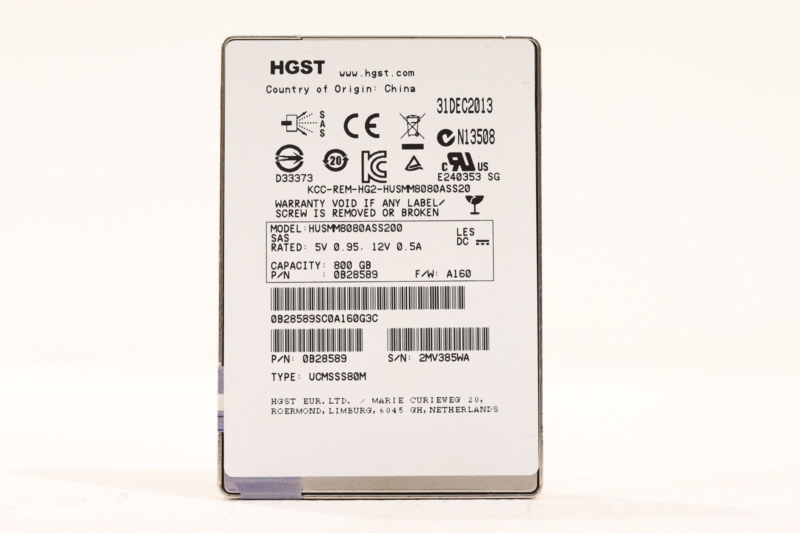 HGST HUSMM8080ASS200 800GB 2.5" 6Gb/s MLC SAS Solid State Drive P/N: 0B28589