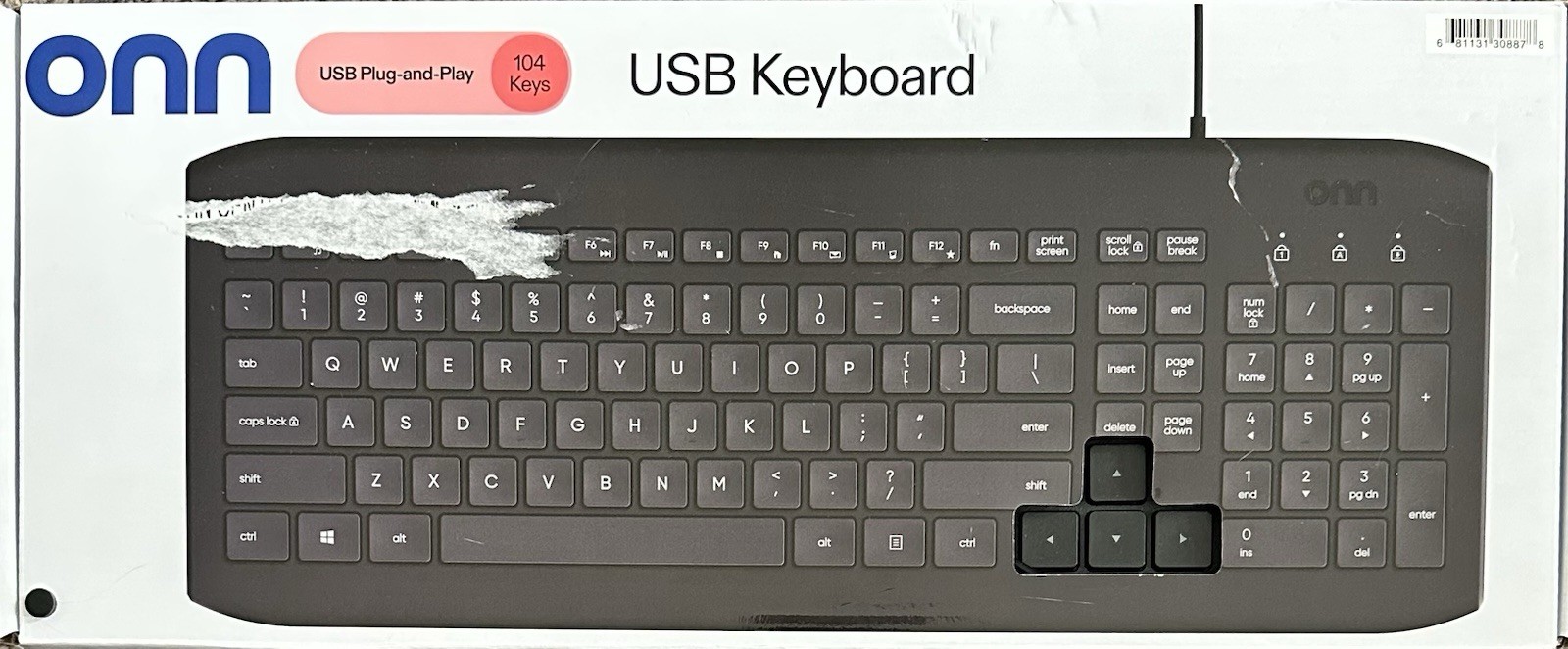 ONN Computer Keyboard with 104-Keys and 5 ft cord