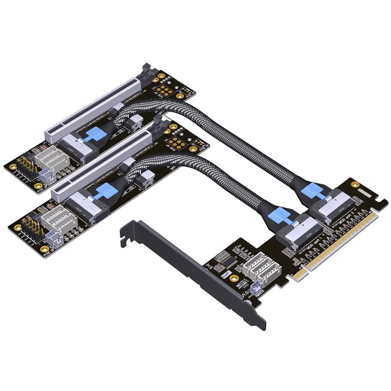 JMT ADT-F36B-F37B-D8S PCI-e 4.0 X16 to X8 X8 MCIO Bifurcation Adapter Riser C...