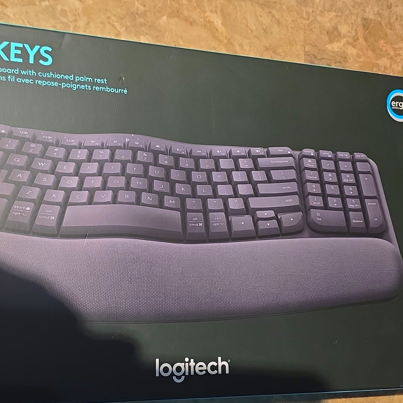 Logitech Wave Keys Ergonomic Bluetooth Keyboard w/ Detachable Palm Rest Gray