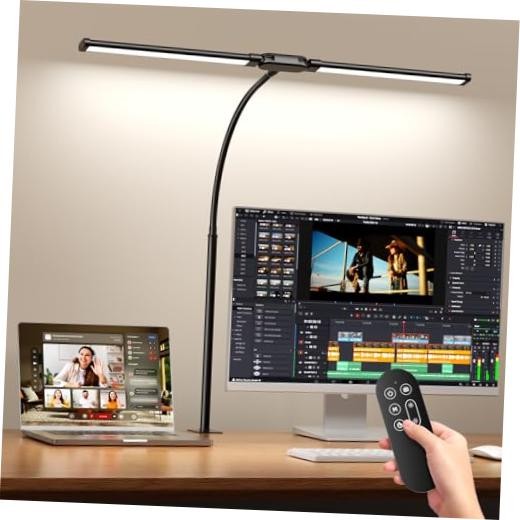 Black LED Desk Lamp with Clamp - Double Head - 24" Lamp Length - Black