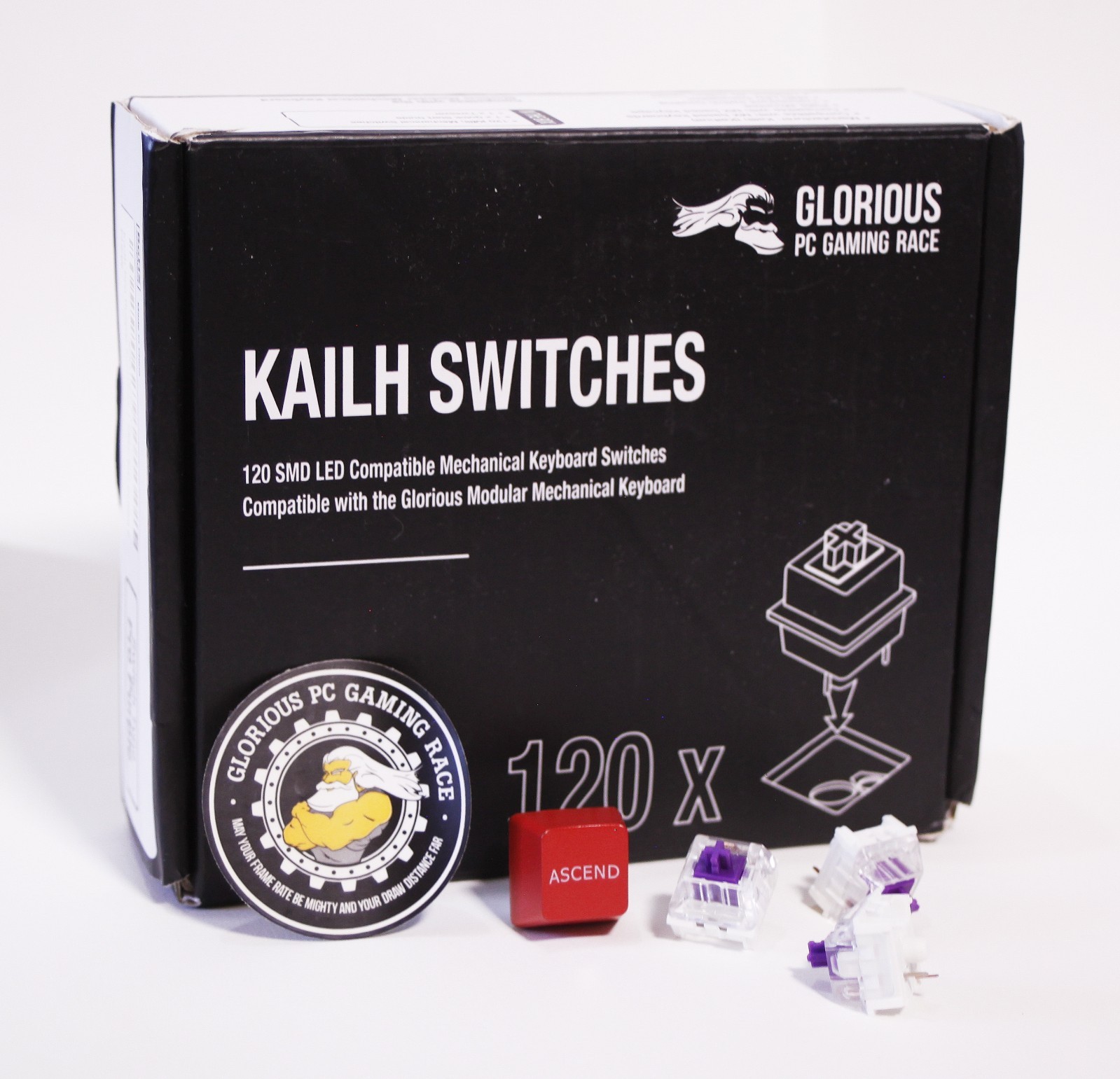 PURPLE Glorious Kailh Switches (120x) Tactile Pro Open Box + ESC Key