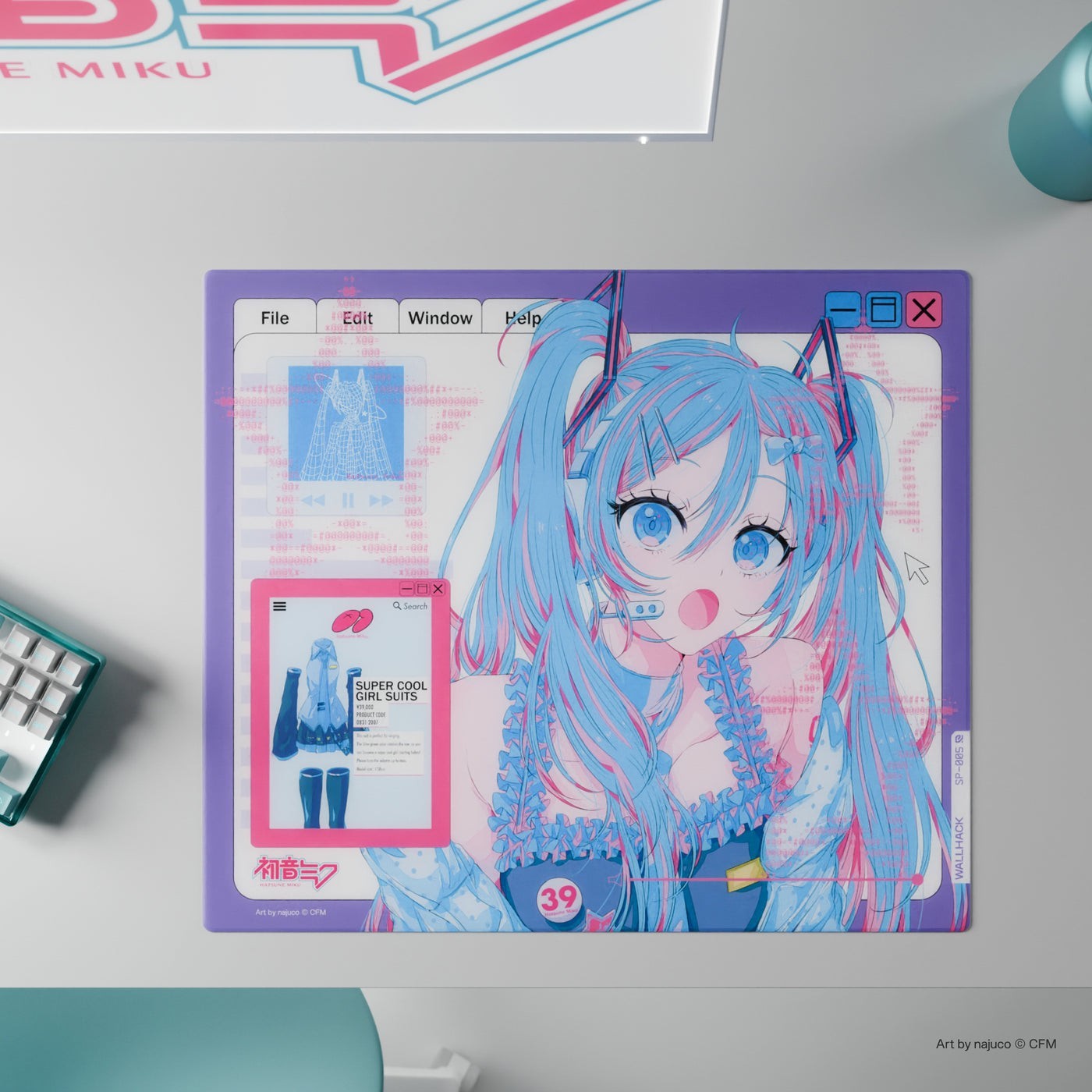 SP-005 Miku OS Wallhack X Miku Glass Mousepad Gaming Retro Style Pro