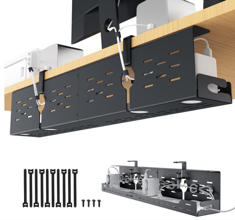 Bandeja Organizadora Cables 32" Bajo Escritorio Acero Sin Taladro Negra