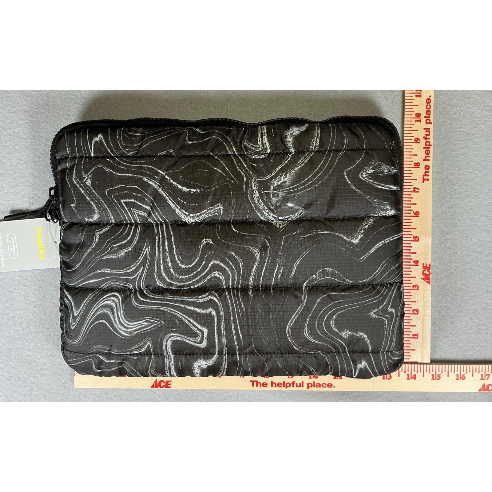 Heyday Puffer Laptop Sleeve Black White Marbled Topographic Print Fits 15 Inch