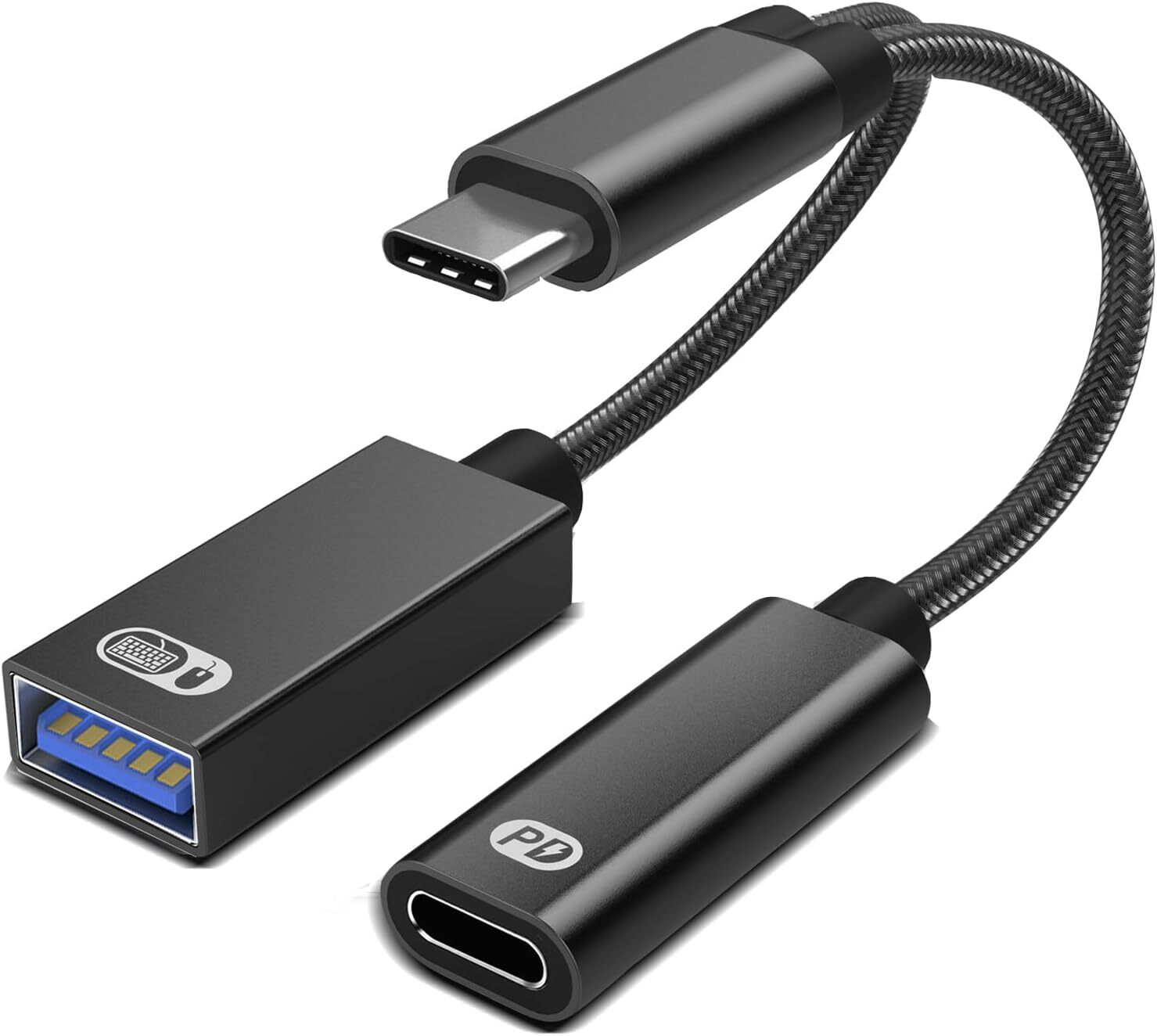 USB C to USB OTG Adapter, 2 in 1 USB C Splitter with PD 60W Charging Port and US