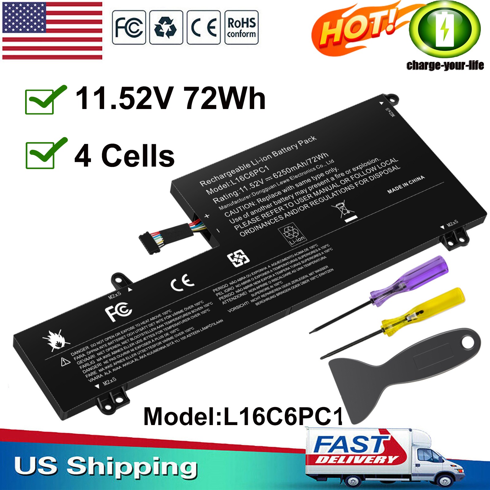 ✅L16M6PC1 L16C6PC1 L16L6PC1 Battery For Lenovo Yoga 720-15IKB 5B10M53743 72Wh