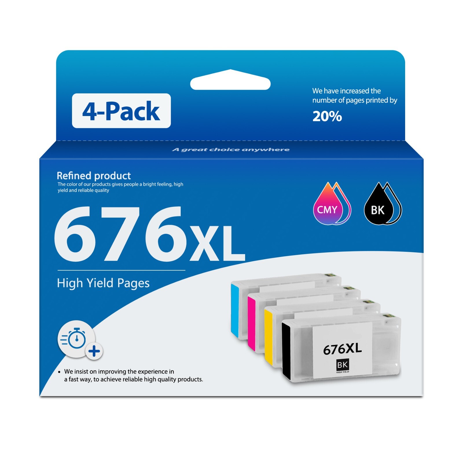 FADSOON® 4PK 676XL Ink for WP-4010 WP-4020 WP-4520 WP-4530 WP-4540 WP-4090 4590