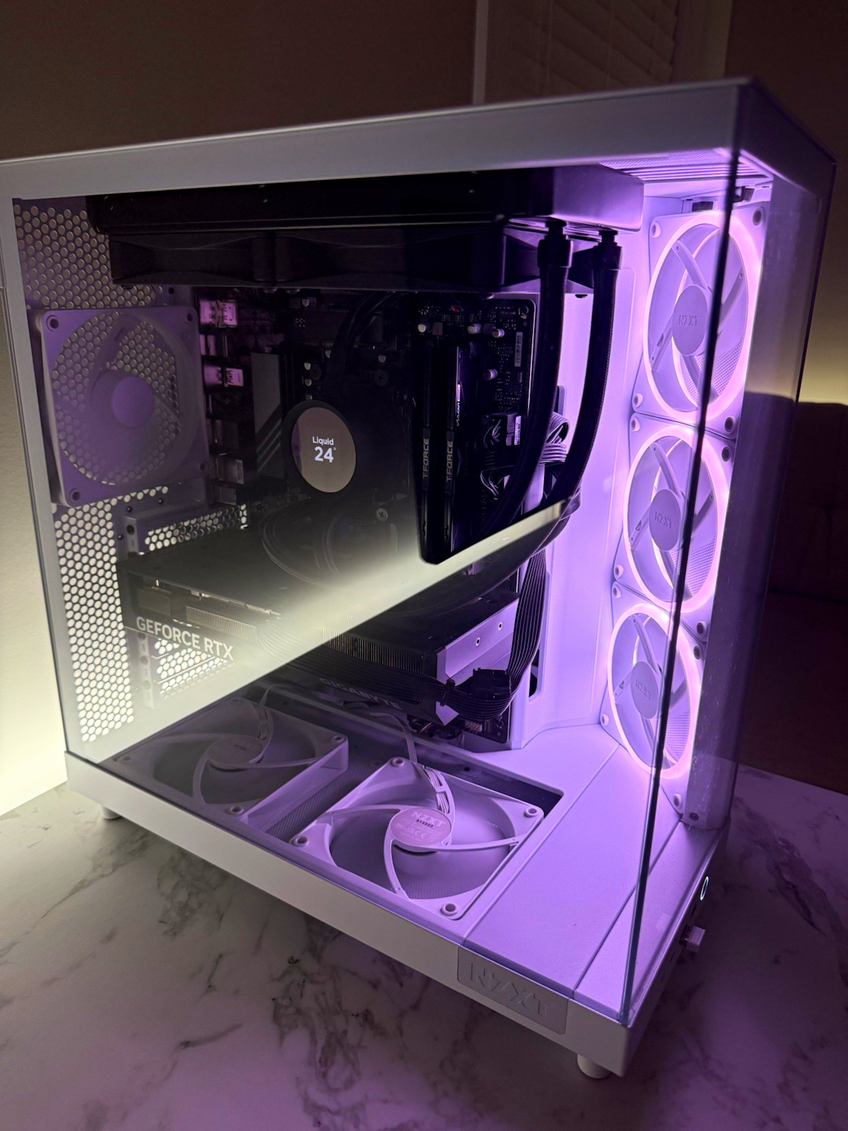 NZXT H5 Flow White Gaming Tower Desktop, Liquid 24 AIO, RGB, GeForce RTX