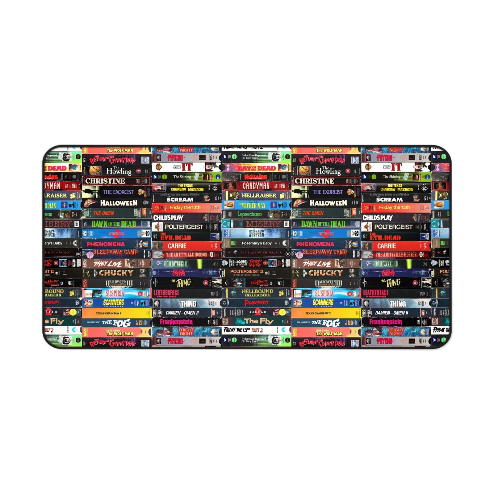 Horror VHS Tape Stack Desk Mat | Retro Movie Cassette Design