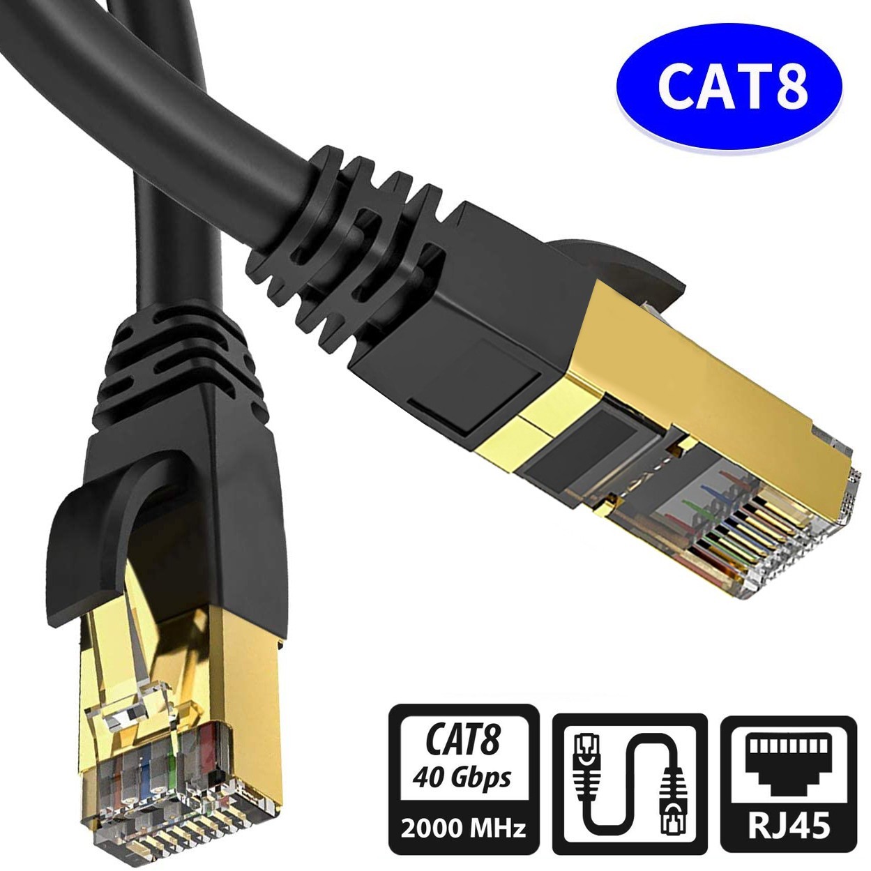 Premium 3pcs SFTP Internet Cable Hi-Speed Cat 8 Lot Compatible w/Cat7/6/6e/5/5e