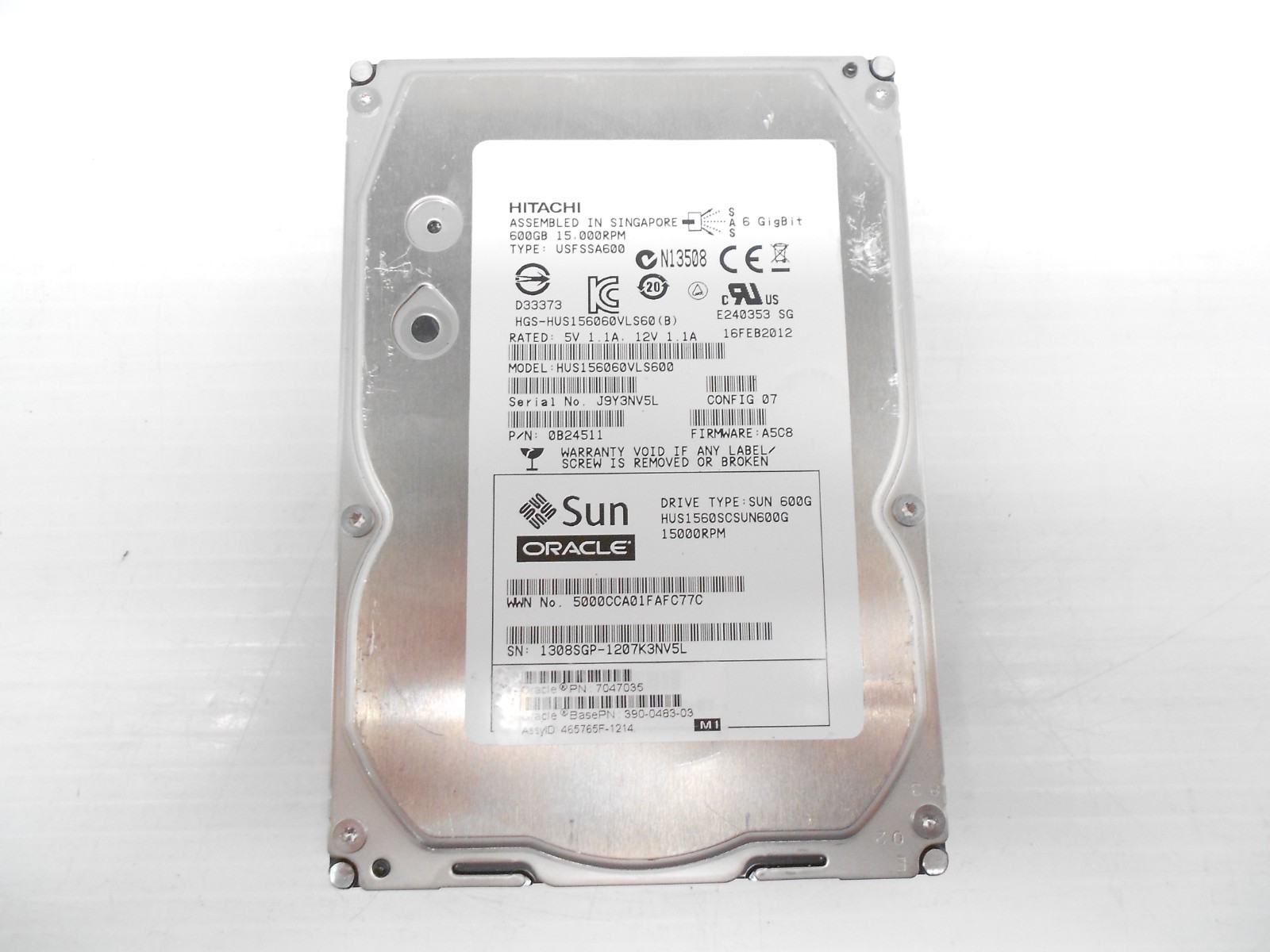Sun Oracle 600GB 15K SAS Hard Drive 390-0483-03 465765F-1214 HUS1560SCSUN600G