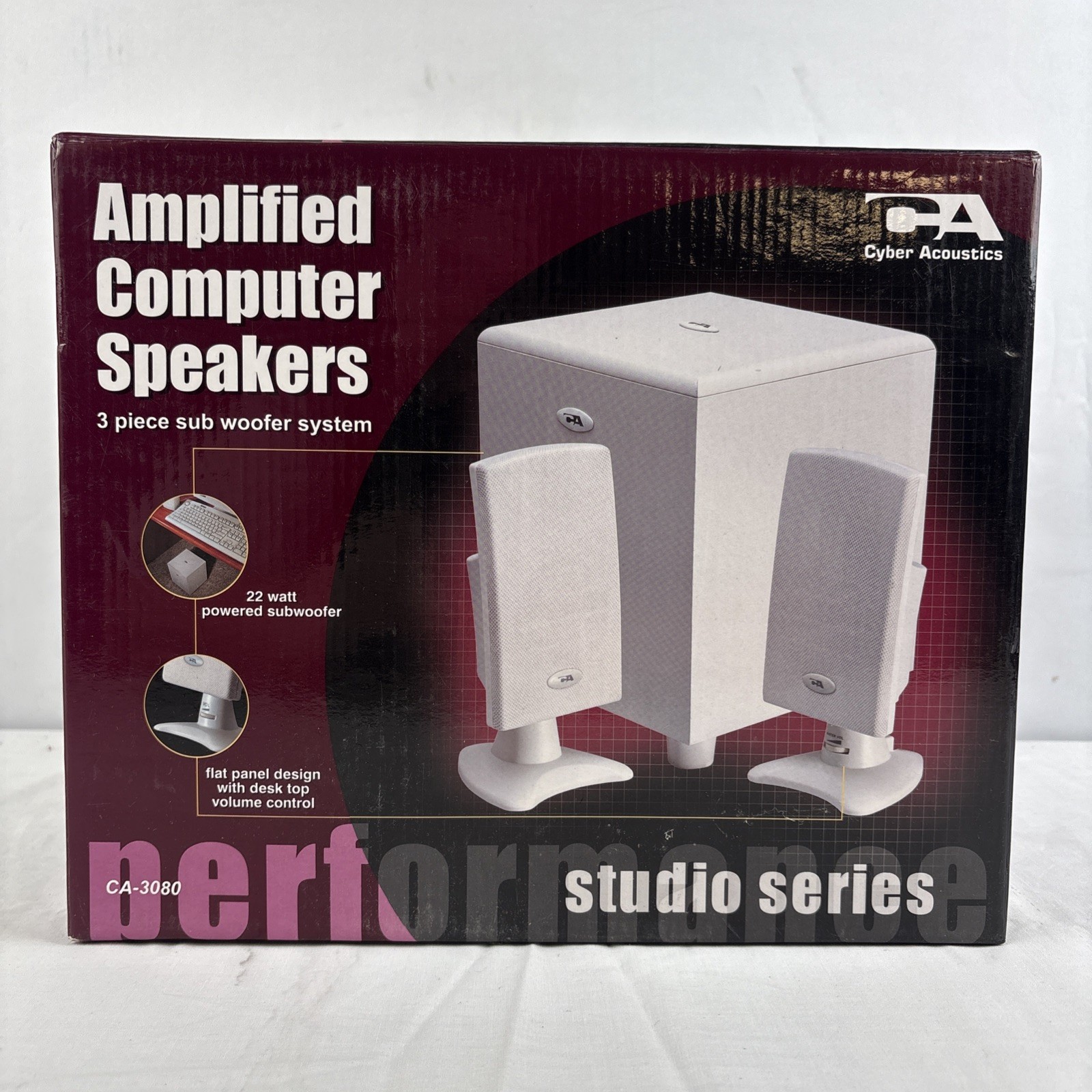Cyber Acoustics Amplified Computer Speakers 3 Piece Sub Woofer System CA-3080
