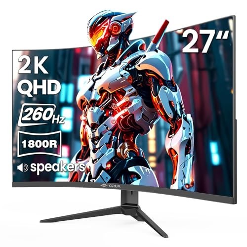 27 Inch Curved Gaming Monitor, QHD 260Hz, 1800R VA, Built-in Speakers