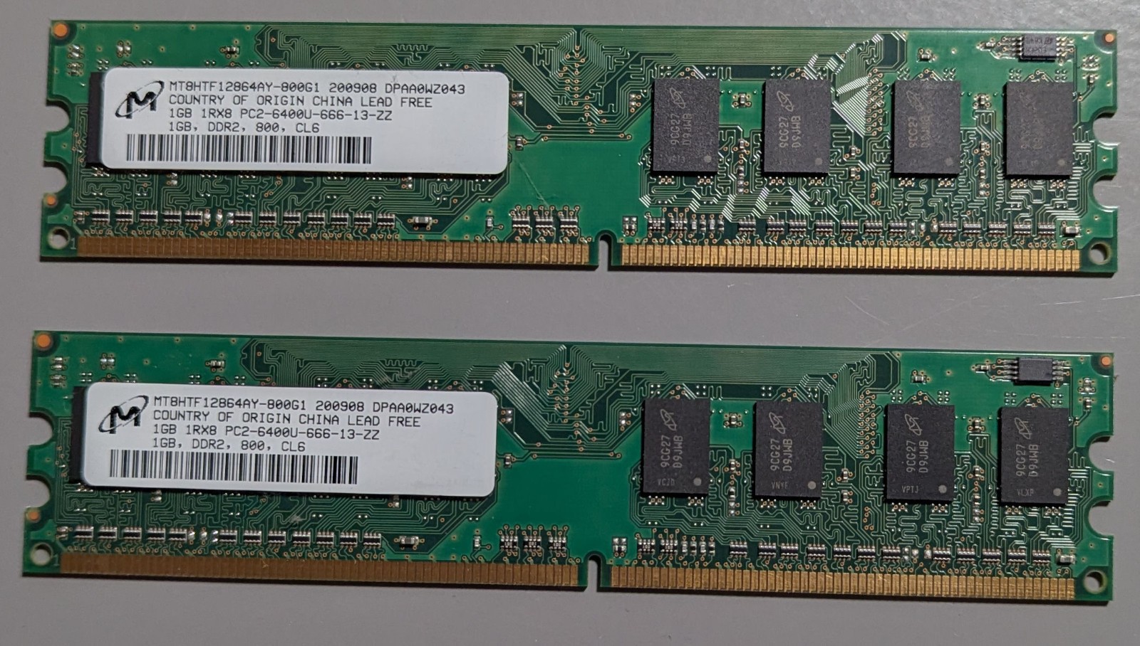 Micron 2GB 2x1GB DDR2-800 PC2-6400U 1Rx8 Desktop RAM MT8HTF12864AY-800G1