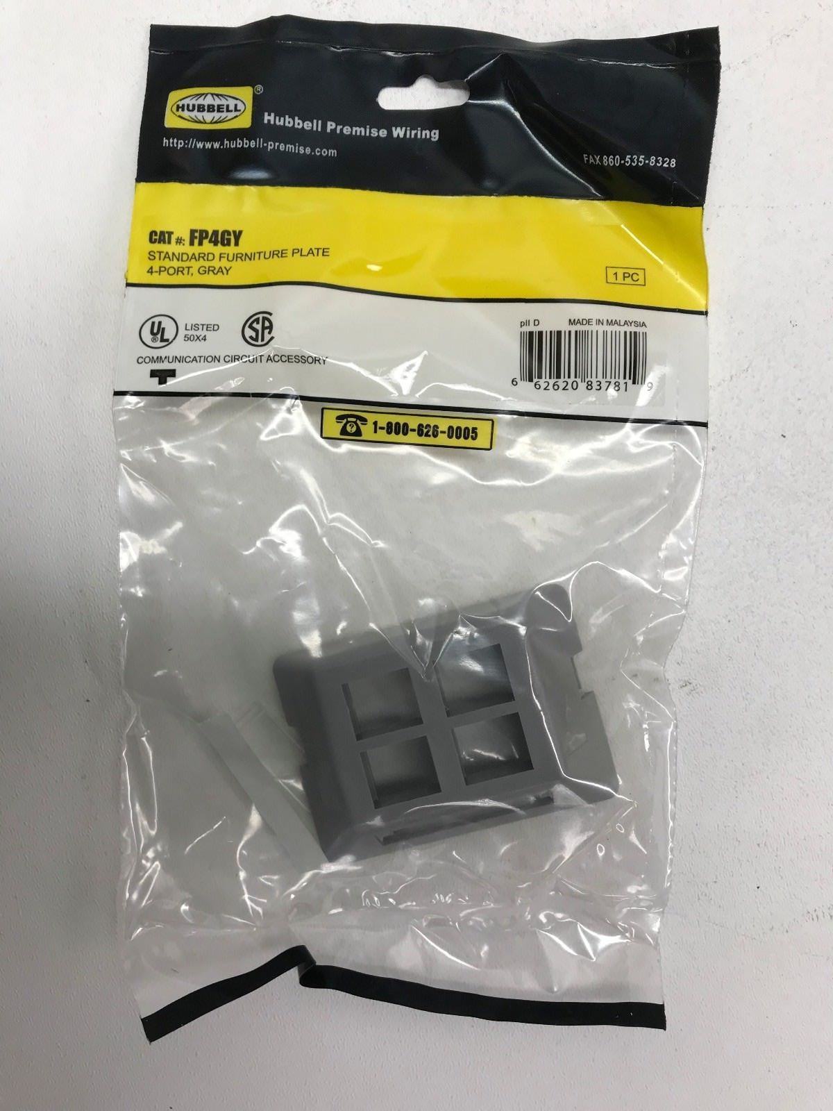 Hubbell FP4GY 4 Port Furniture Plate Gray ***FREE SHIPPING*** (1 LOT of 10)