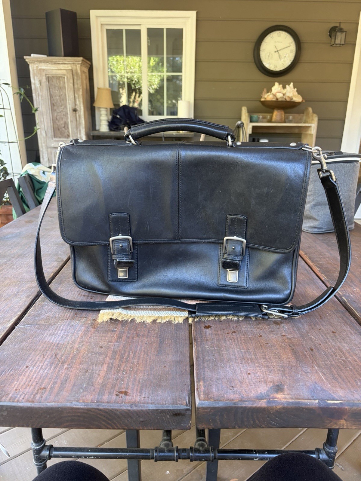 Coach Black Leather Briefcase Messenger 6455 Black Thompson Vintage