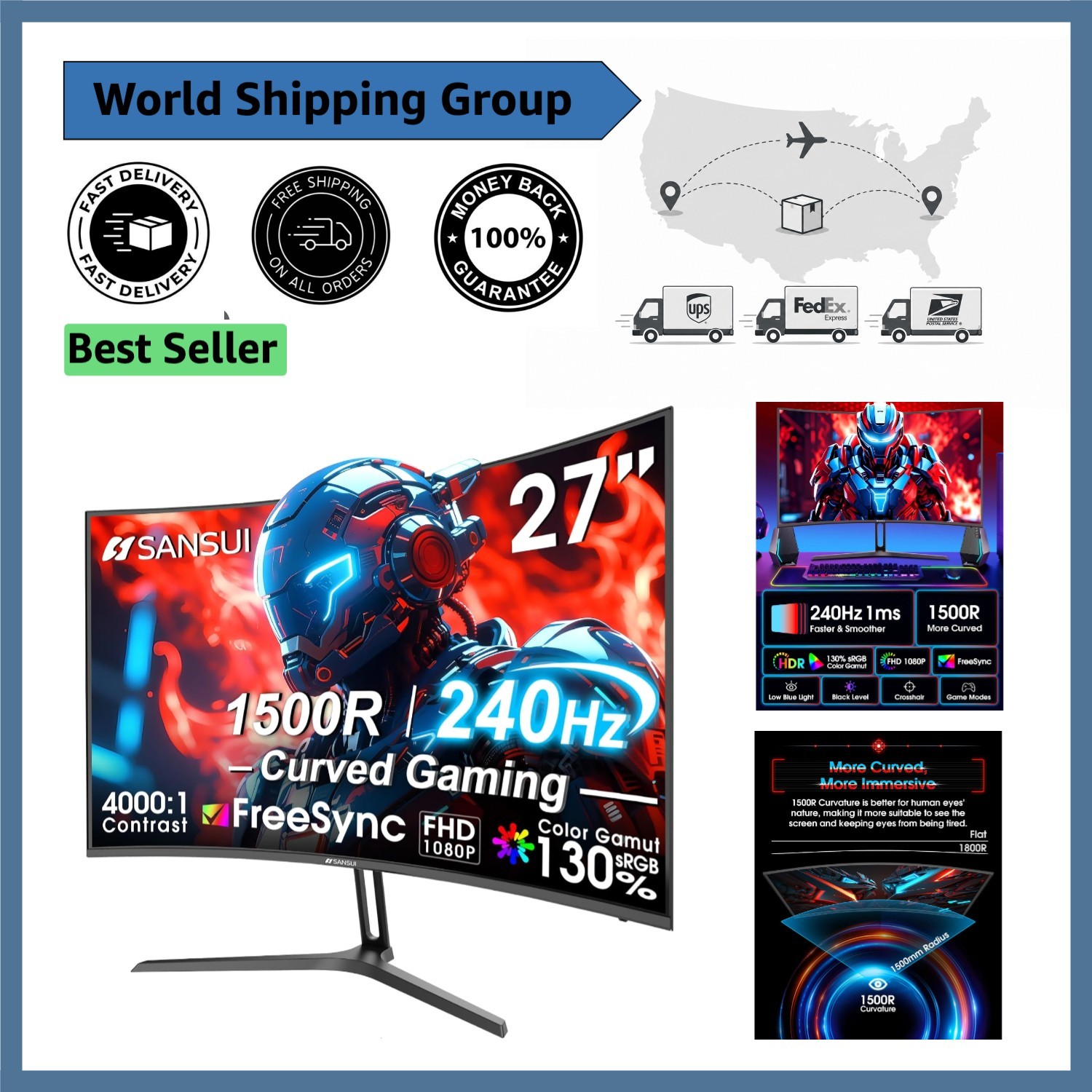 FHD 1080P 27-Inch Curved Monitor - 240Hz Refresh Rate, Anti-Flicker Technology