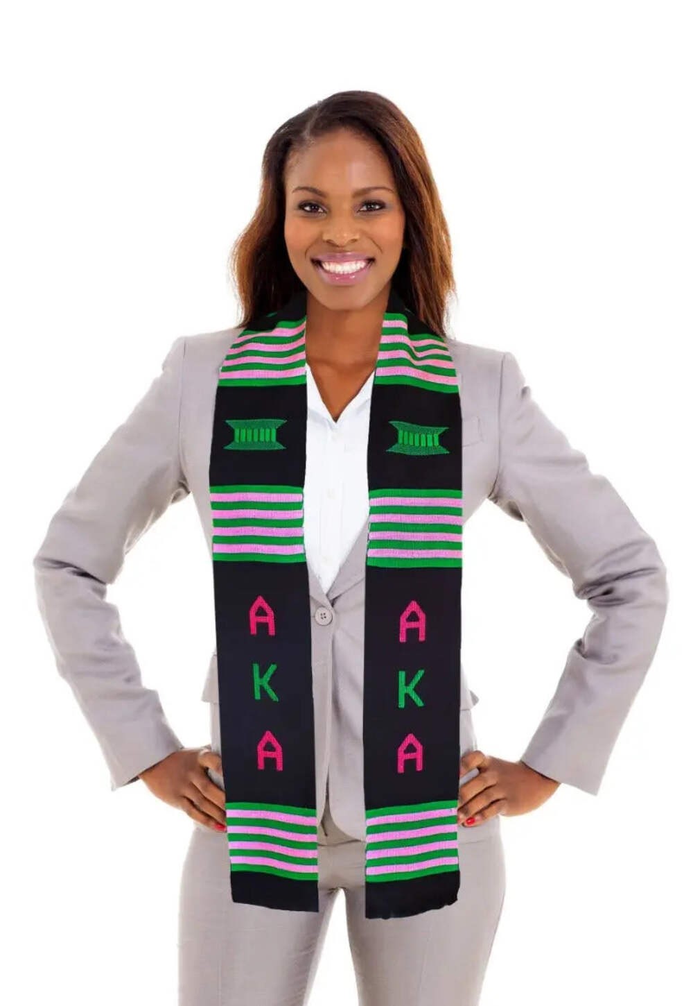 Black, Pink and Green Kente Cloth Stole / Sash. Graduation