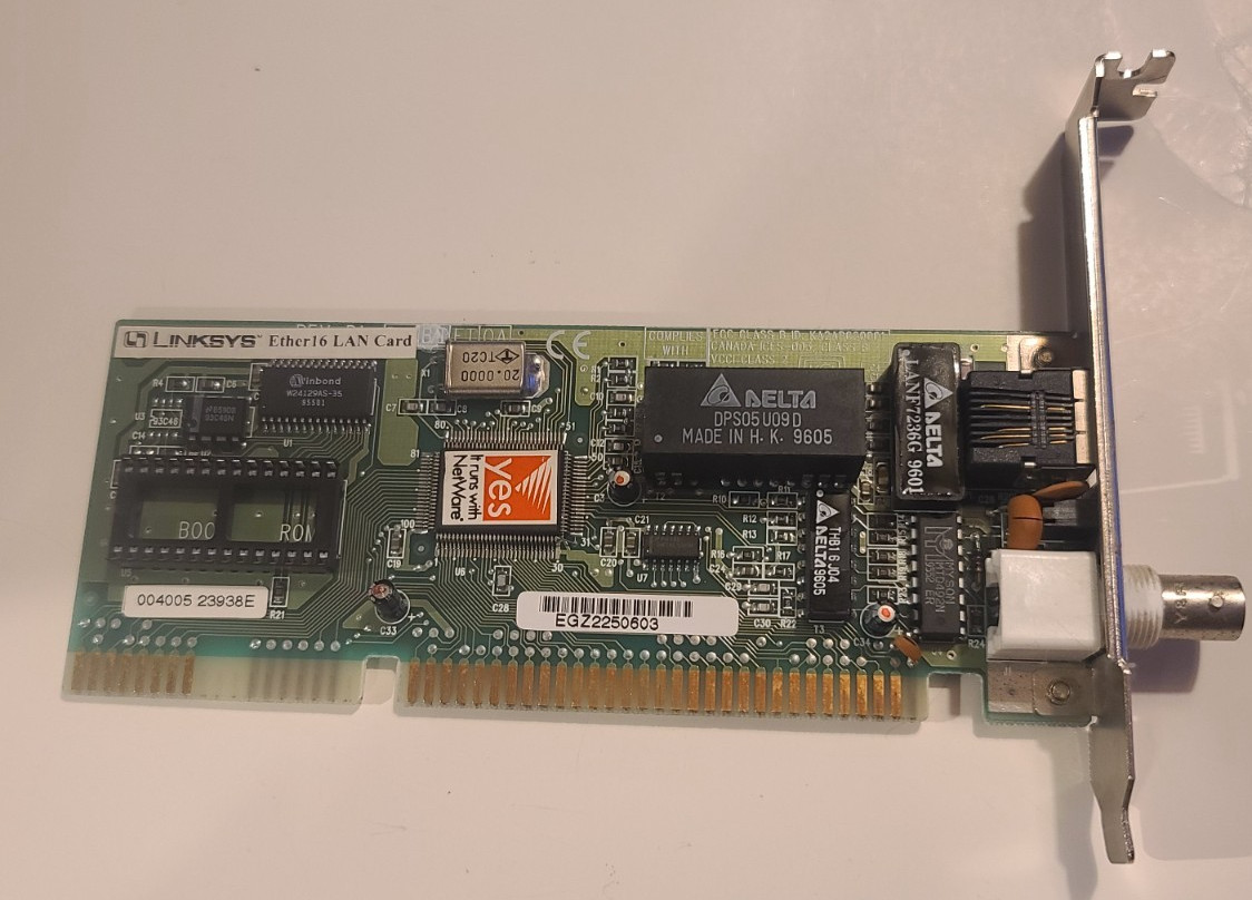 LINKSYS/ETHER16 LAN CARD/EGZ2250603/ISA Card/10BASET/IVO 94V-0/E168218S/2 Ports