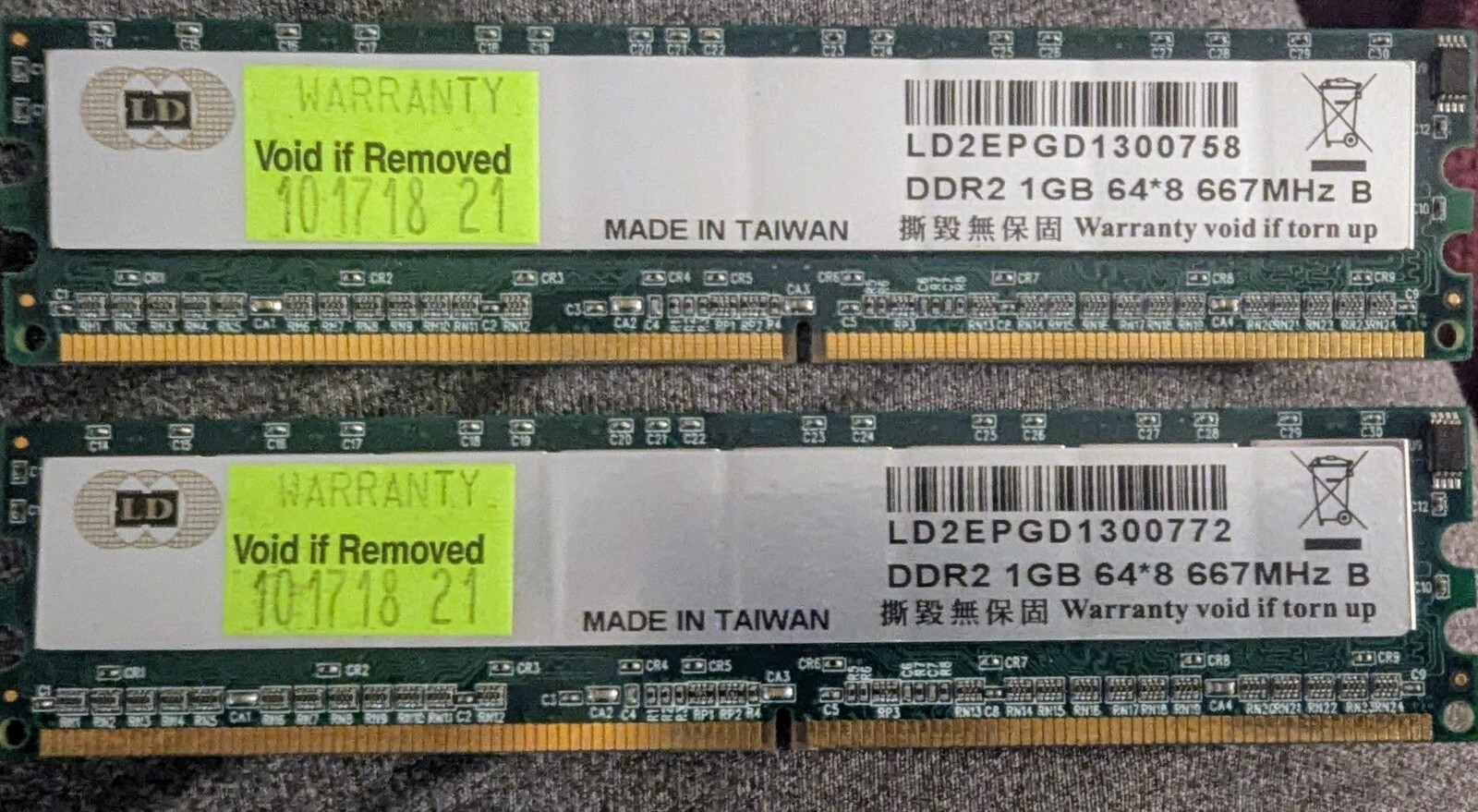 Pair of DDR2 1GB MEMORY