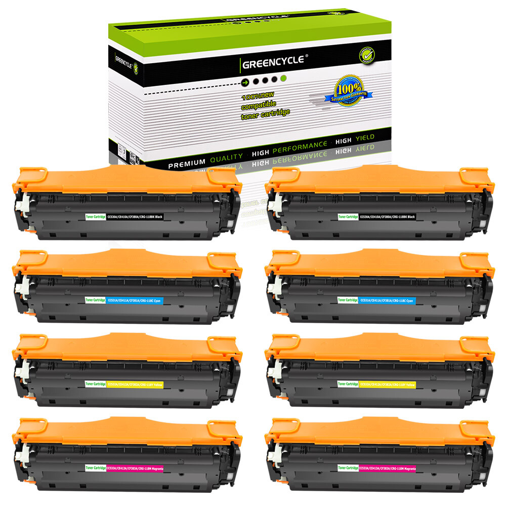 8PK Toner Cartridge Fit for HP CC530A CC531A CC532A 533A LaserJet CM2320 CP2025