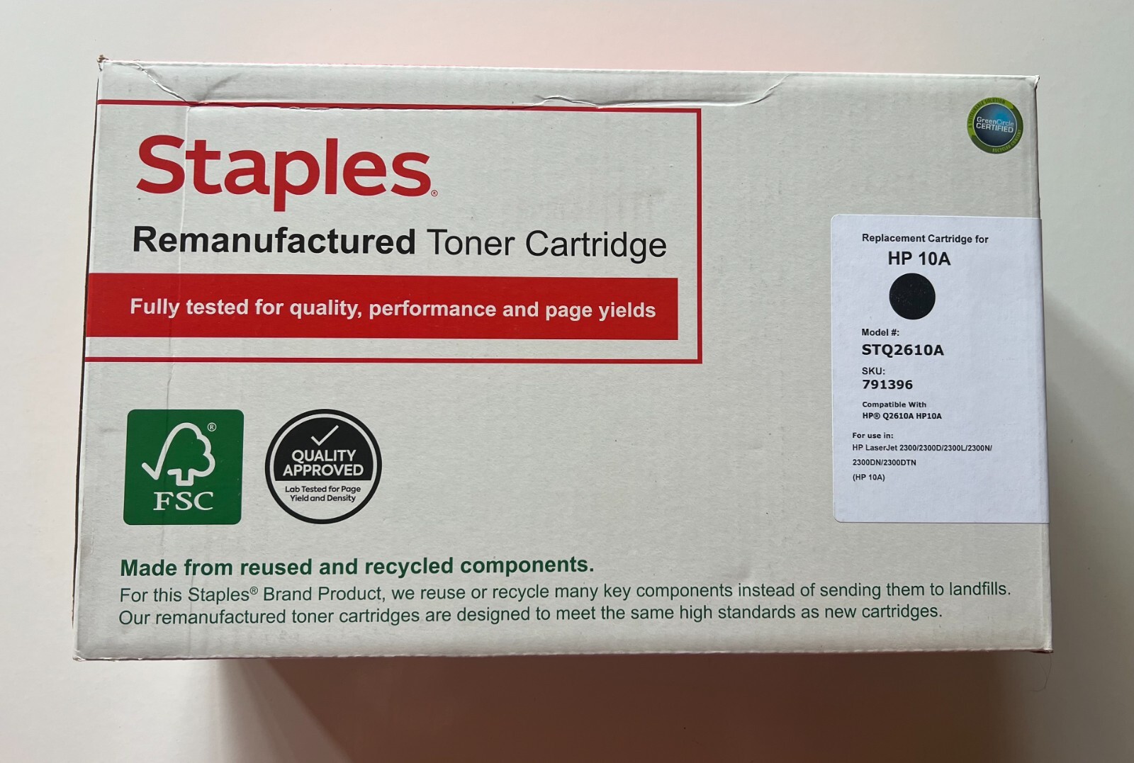 Toner Cartridge Staples Black Standard Yield Replacement HP 10A