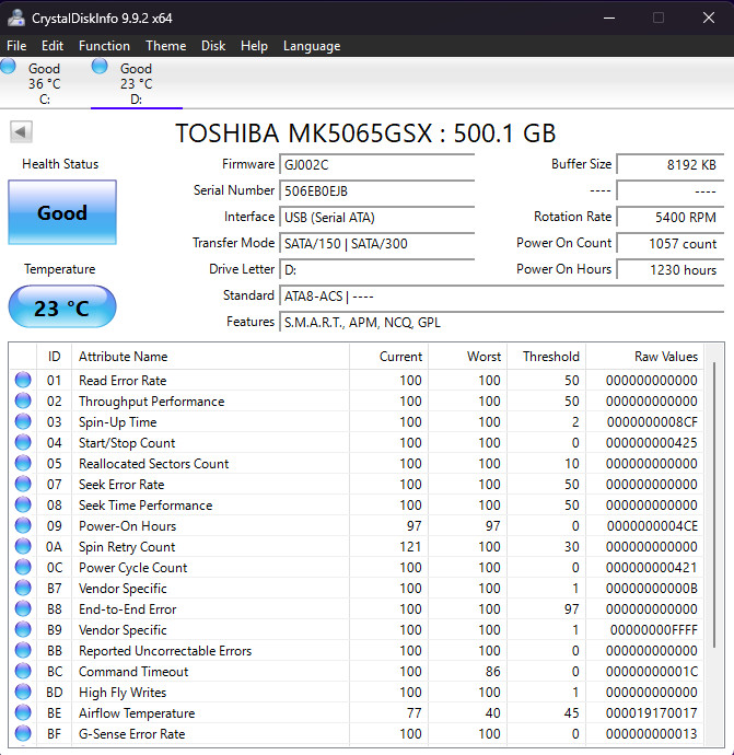 Toshiba MK-5065GSX 500GB Internal 5400RPM 2.5" (MK-5065 GSX) HDD