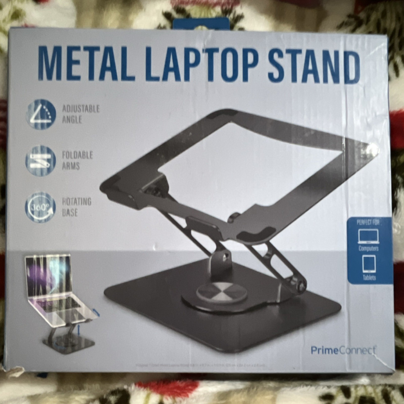 PrimeConnect Metal Laptop Stand Adjustable Foldable 360 Rotating Base Black