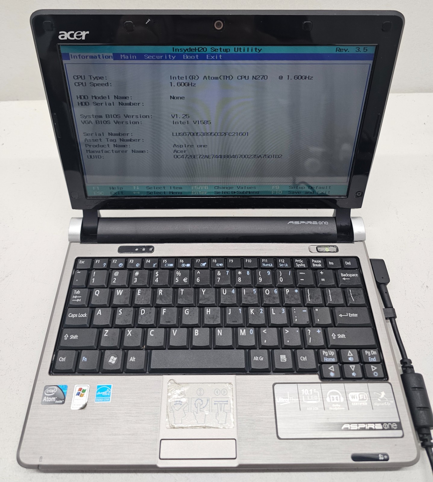 Acer Aspire One D250-1514 Laptop AMD Atom N270 1GB Ram NO HD/OS/BATT (FL)