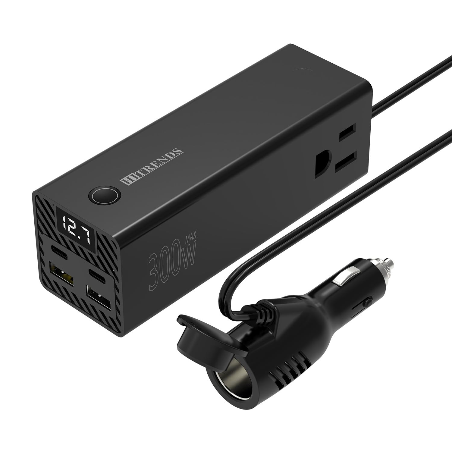 300W Car Power Inverter, DC 12V to AC 110V with 2 USB Ports, 2 Type-C Ports, ...