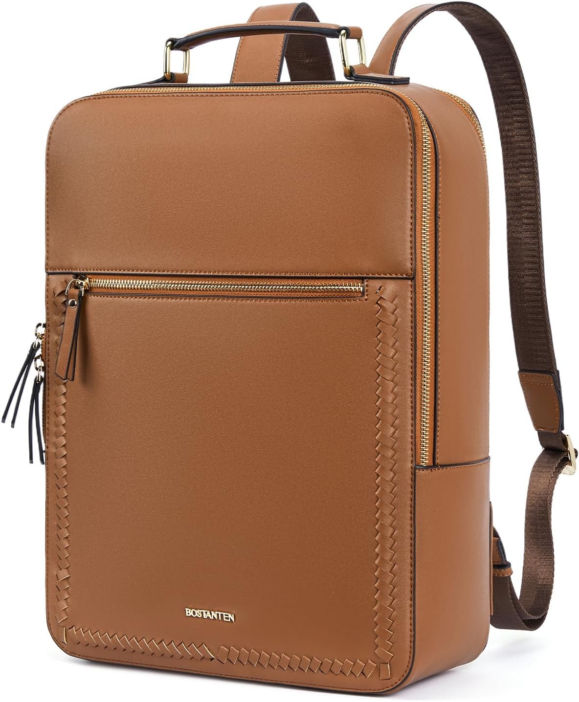 BOSTANTEN Leather Backpack 15.6 inch Laptop Bag Travel Casual Computer Brown 
