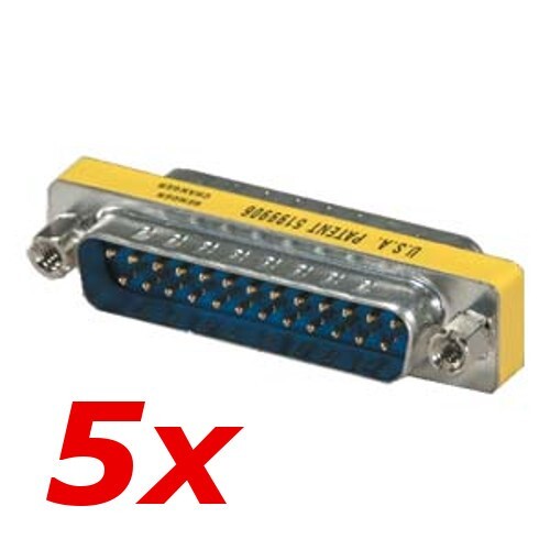 5 Pack - DB25 25-Pin Serial D-SUB Male to Male Gender Changer Coupler Adapter