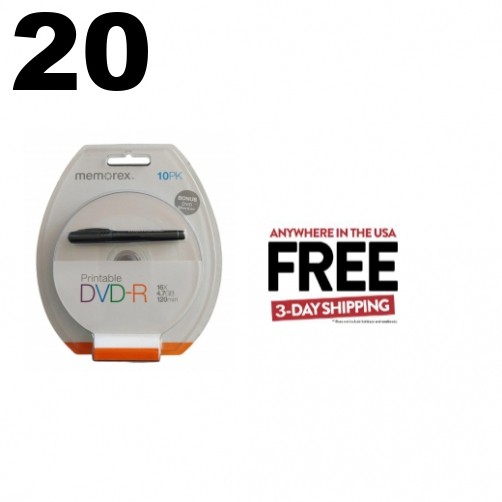 20 Memorex 16X DVD-R 4.7GB White Inkjet Hub **1-3 DAYS