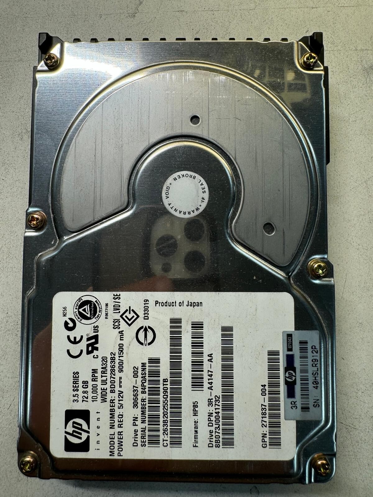 HP 306637-002 BD072863B2 72.8GB 10K RPM 8MB Cache FW HPB5 WIDE ULTRA 320 3.5"