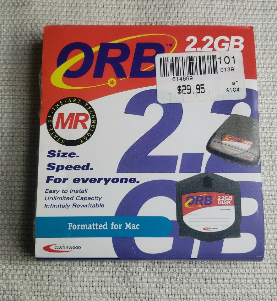 Castlewood ORB 2.2GB DISK Infinitely Rewritable Formatted for Mac Factory Sealed