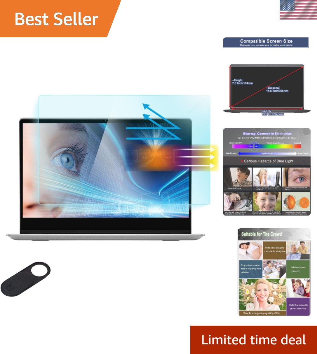 15.6" Laptop Screen Protector - Blue Light Blocker with Anti-Glare Matte Finish