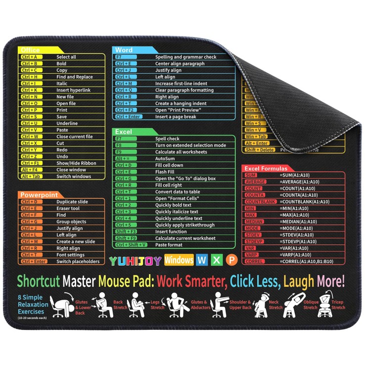 Excel Cheat Sheet Desk Pad - Mouse Pad - Excel Cheat Sheet Desk Mat, Non-Slip Ba