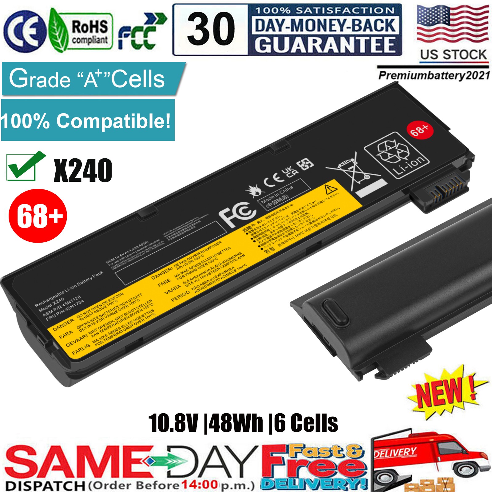 ✅68+ Battery For Lenovo ThinkPad T440 T440s T450 T450s T460 W550s X240 X250 L450