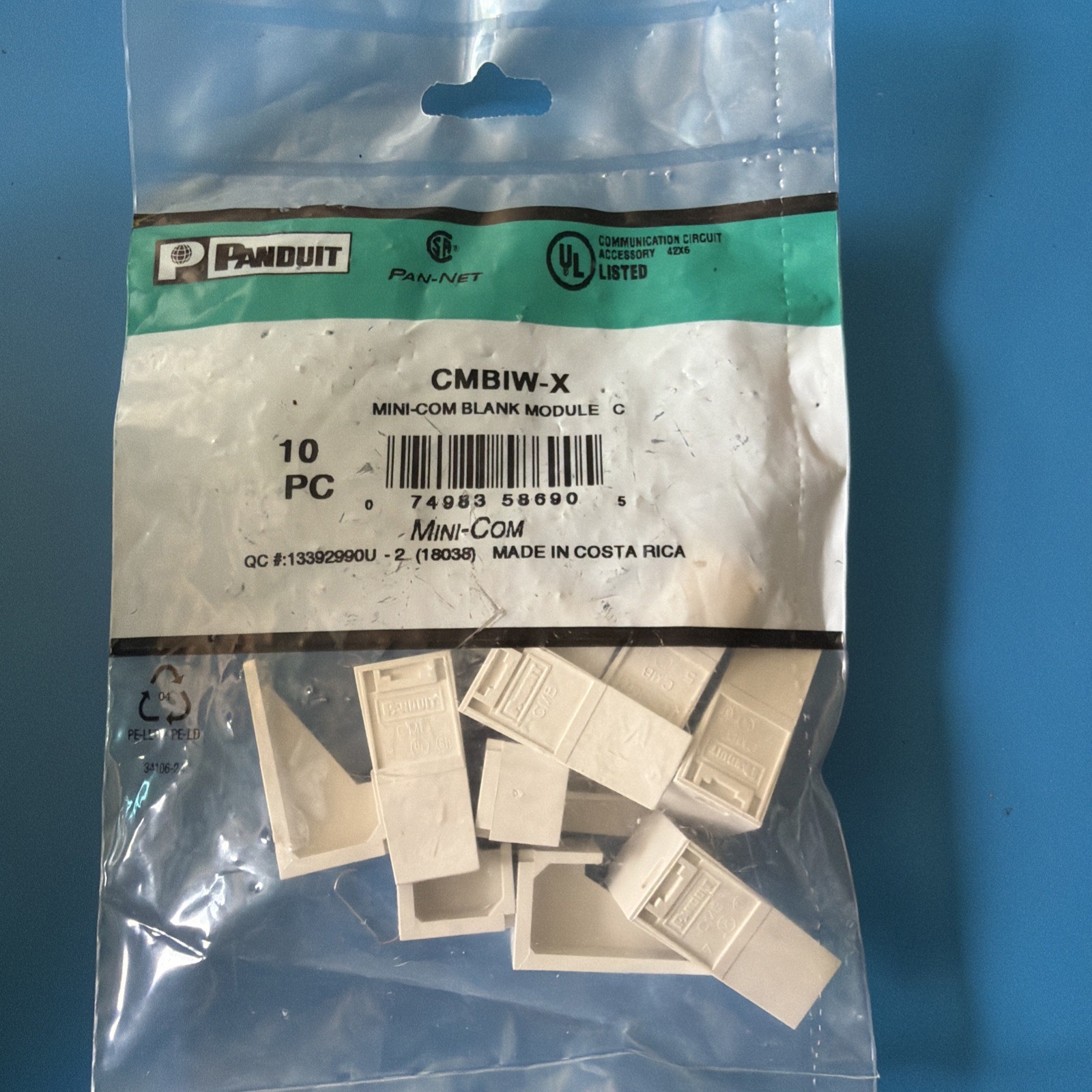 Panduit Pan-Net CMBIW-X Mini-Com Blank Module White Lot of 10 New Open Box