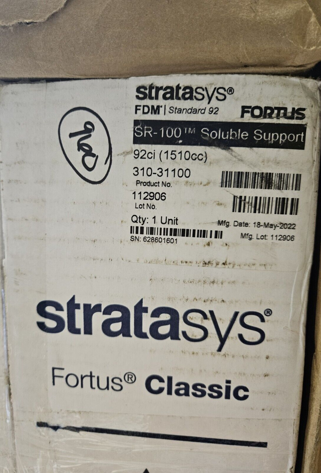 Stratasys Fortus Classic 310-31100 SR-100 SR100 Soluble Support 3D Printing FDM